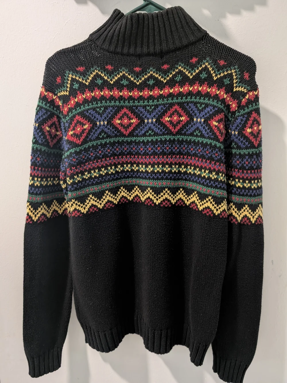 VTG Polo Ralph Lauren Youth XL Aztec Fair Isle Half Zip Sweater Black Cotton